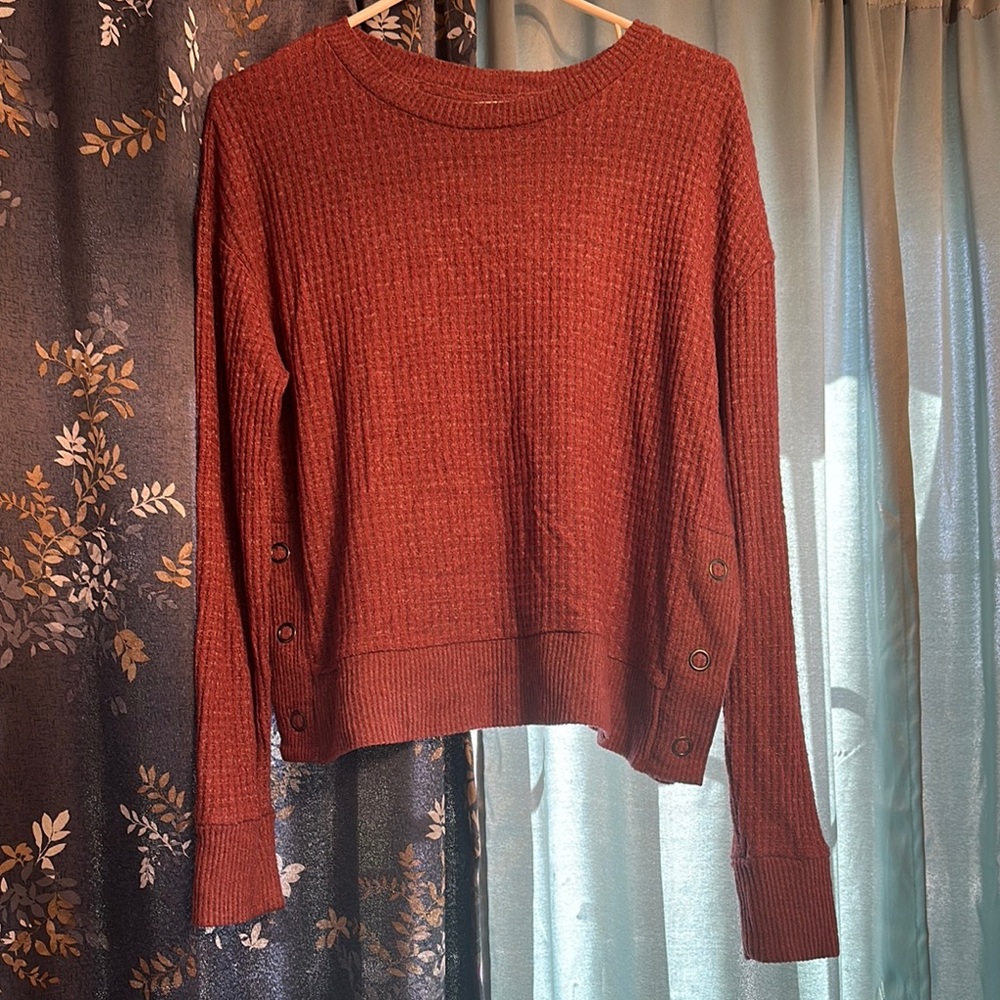 Rust Red Sweater with Button Accents